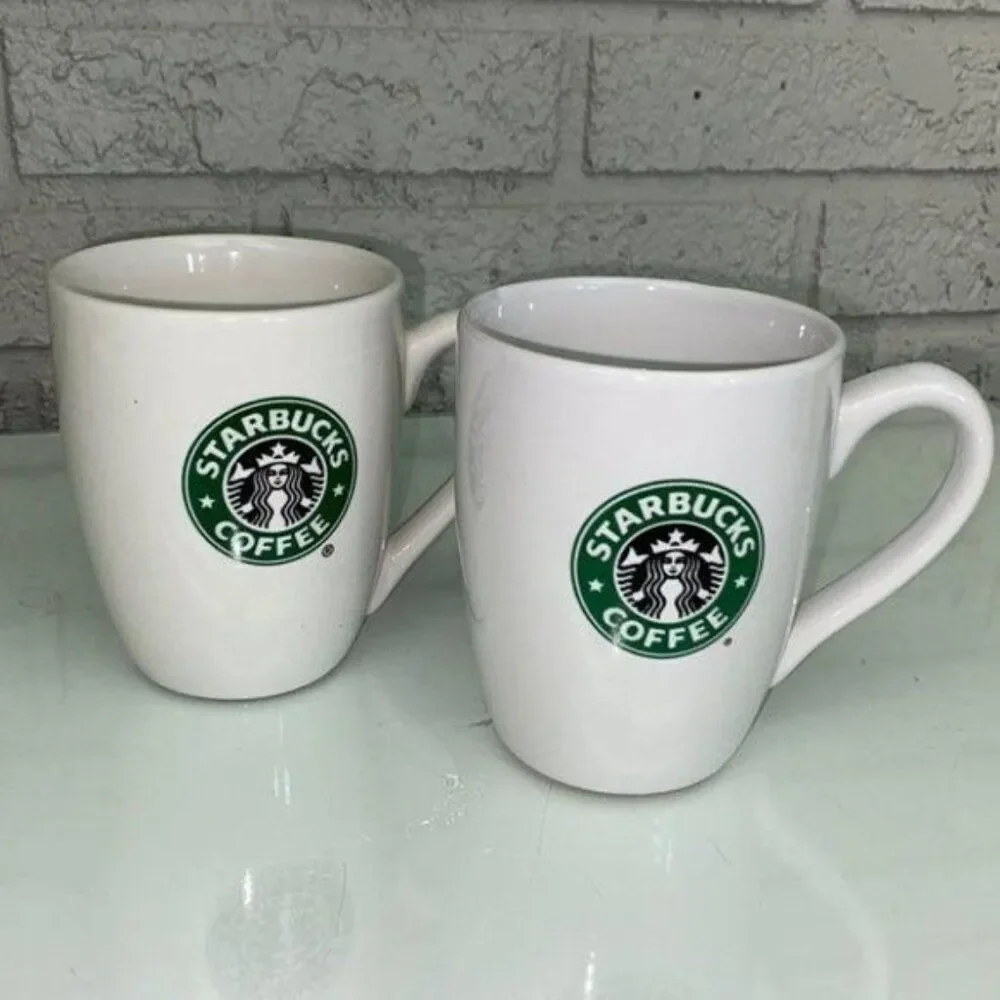 Starbucks Classic White Ceramic Coffee Mugs/Cups Set of 2 with Iconic Siren Logo
